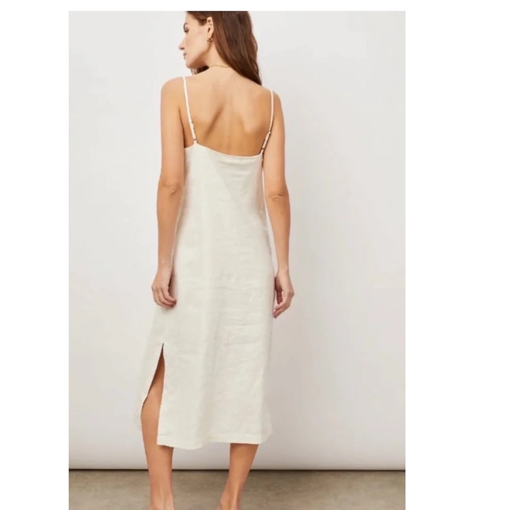 Rails Lizzie Bisque 100% Linen Button Front Midi Slip Dress Cream Womens Medium - Picture 2 of 10